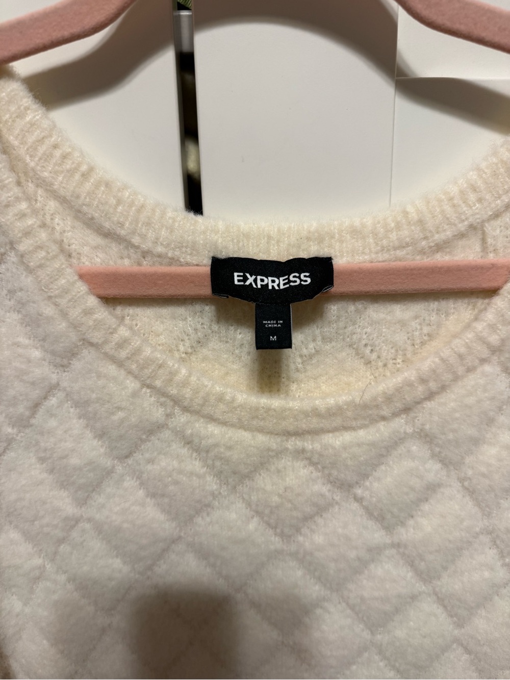 Express Ivory Quilted Button-Front Long Sleeve Sweater Dress Medium - Picture 3 of 5